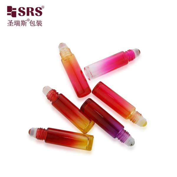 BLPM-10ml Cylindrical Round Gradient Pink Color Mould Glass Roller Bottle For Personal Care With colored plastic Cap