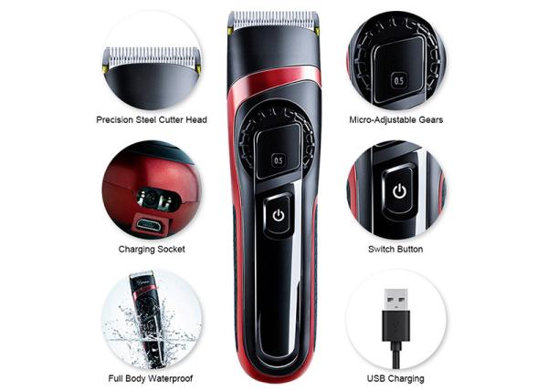 100% Waterproof Cordless Hair Trimmer LED Display Pro Home Barber Kit
