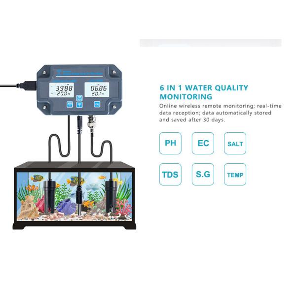 Customized Wifi Water Tester PH-3988 6 in 1 Salt S.G.Temp PH EC TDS Meter for Aquariums
