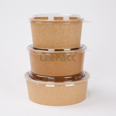 Custom LOGO Printing kraft paper bowl 500ml 1000ml 1300ml take-away food container for salad noodles snacks with lids