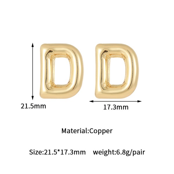 Jiexing Hot Selling 14K Gold Plated 925 Silver Needles A-Z Studs Smooth Surface Bubbles 26 English Letter Earrings