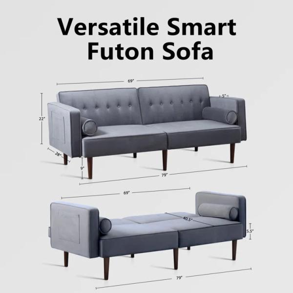 European dual-purpose Upholstered Reversible gray regulable living room sofa bed for small family