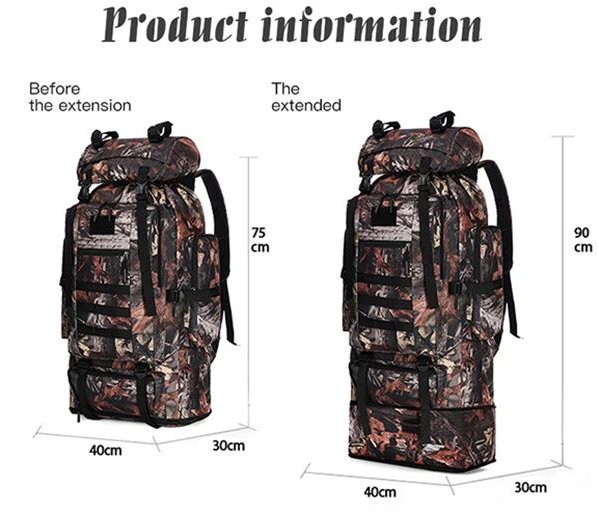 Tactical Backpack 100L Camouflage Bag, Rucksack Tactical MOLLE Pack For Backpacking Hiking Camping Hunting