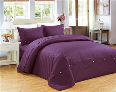 Sateen Stripe Duvet Cover Polyester Cotton Bedding Set 4pcs Solid Color