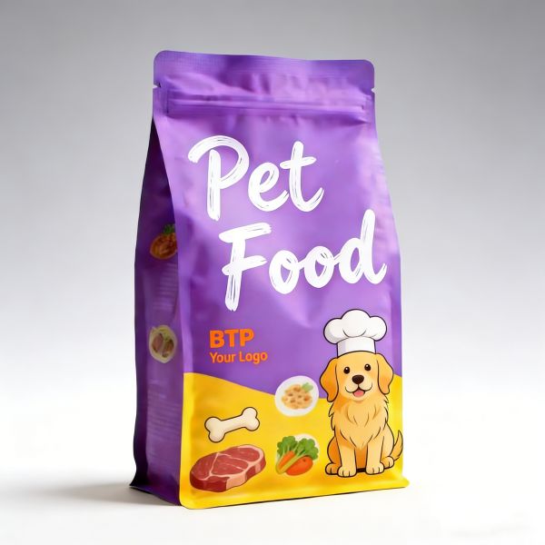 MOQ 100pcs Custom-Printed Moisture Proof Food Grade Flat Bottom Gusset Stand up Pouch Resealable Zipper for Dry Pet Food & Snack