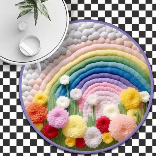 Arco-íris circular Tapete do quarto infantil Efeito 3D Cartoon Nuvem Decorado Tapete