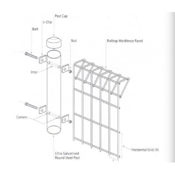 SGS Roll Top 4mm Welded Wire Mesh Panel Fence 50 X 200mm Galvanized