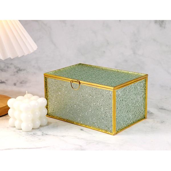 Retro Mirror glass artifact Cosmetic Storage Box Diamond Copper Edge Jewelry box Glass gift box Dust proof with lid
