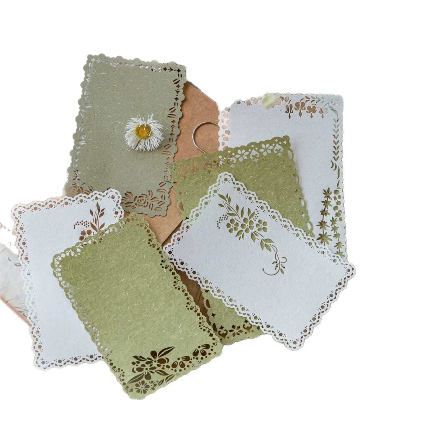 Decorative Lace Edge Paper Cards With Laser Cut Hollow Borders For Journaling