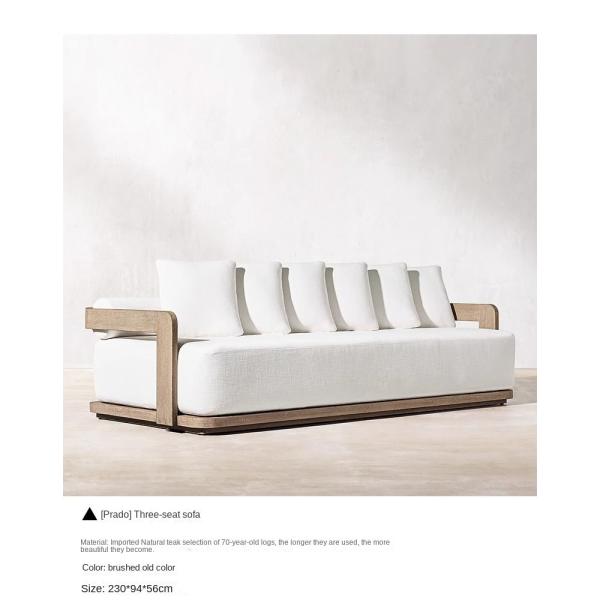 Solid Teak Wood Garden Sofa Set Outdoor Lounge Bed With High Rebound Sponge Cushion