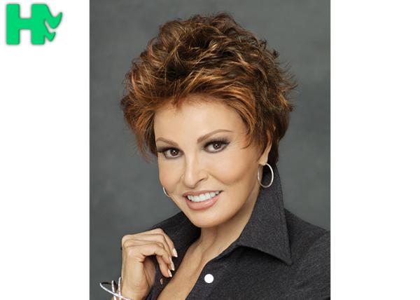 Soft And Smooth Noble Short Synthetic Wigs Brown Color Multi Layered , 100g Weight