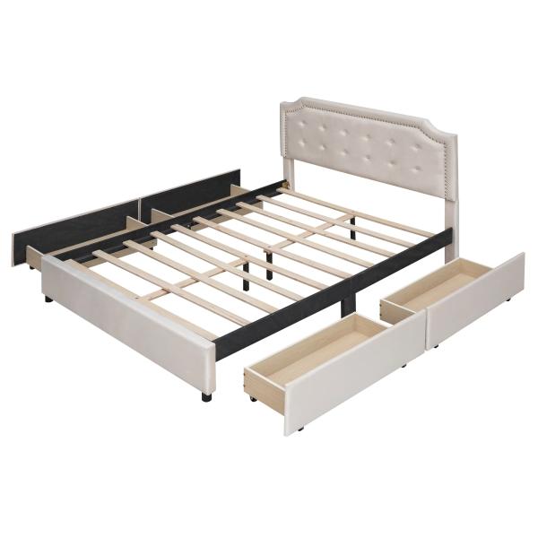 Queen Size Upholstered Platform Bed with Velvet Fabric Classic Headboard bed room set for Bedroom Apartment and Hotel