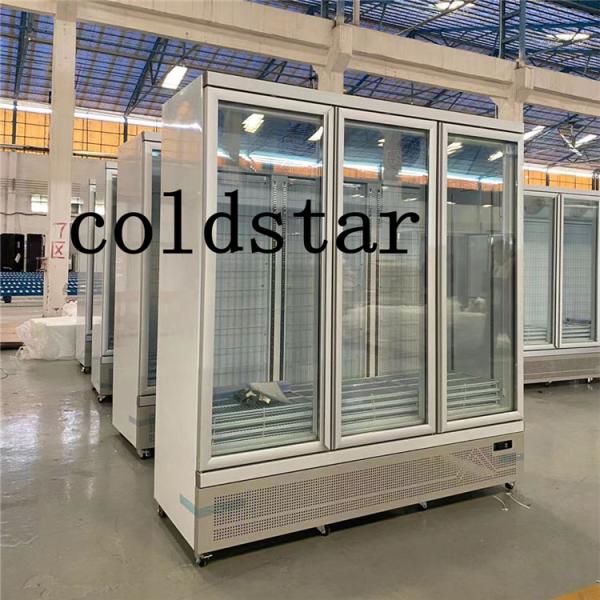 Three doors glass door display refrigerator freezer Fan cooling upright drinks cooler -white
