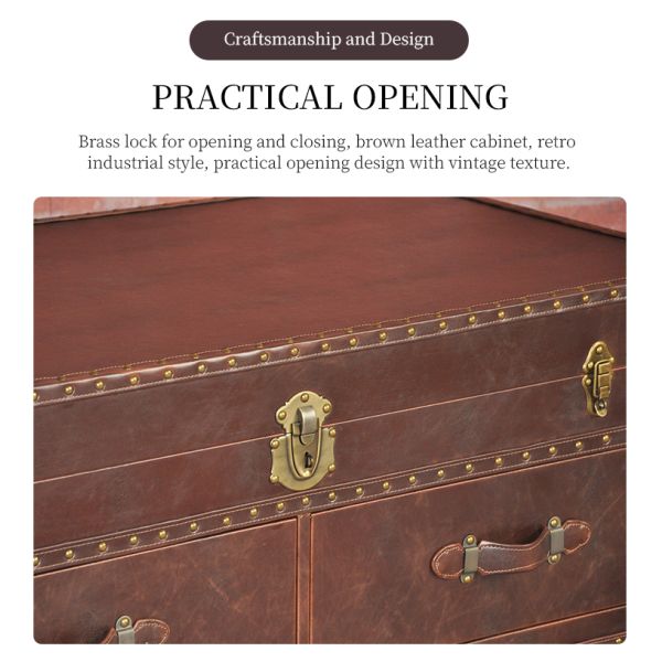 Nidea #8623 American-Style Retro Box-Shaped Handmade Leather Trunk Table for Living Room Home Bars Hotels  Lounges