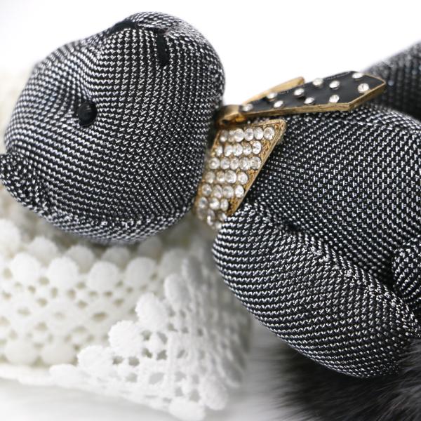 3D Bear Doll Key Ring Silver Reflective Cloth Material Filled Cotton 13cm Size