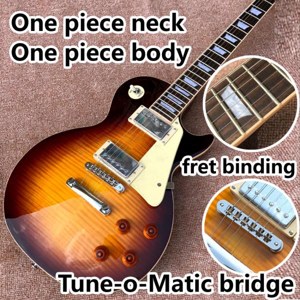 One piece body neck Smoke colored tiger flame LP electric guitar