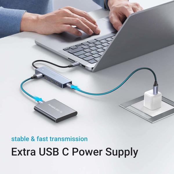 USB C Hub 4 Ports, USB C to USB Hub with 4 USB 3.0, Powered USB C Splitter for Laptop