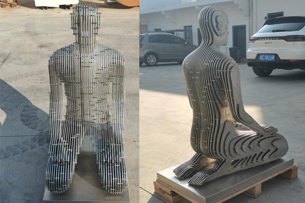 Modern Brushed Stainless Steel 316 Kneeling Man Statue