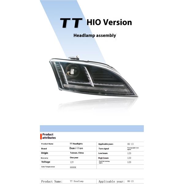 Demillon for Audi Tt Headlight Assembly Modified With Led Dual Lens Original Car Upgraded With Daytime Running