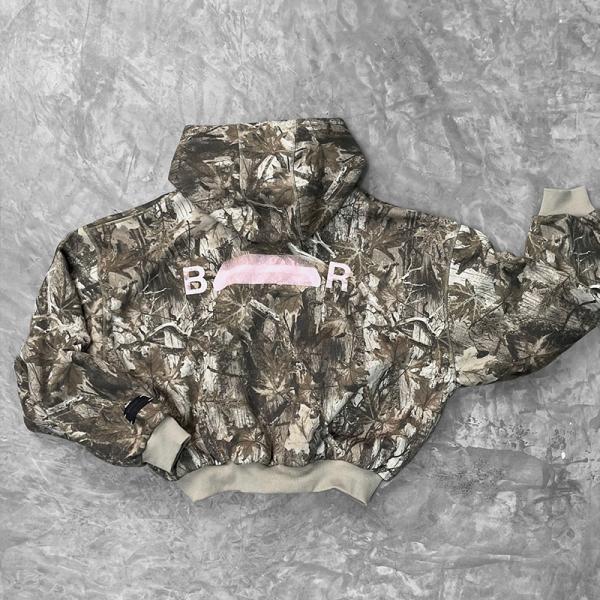 Sweat-shirt vintage délavé de chasse pour femme en plein air, camouflage à capuche surdimensionnée avec fermeture éclair, imprimé arbre lourd pour femme