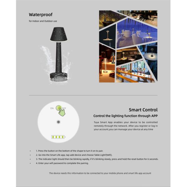 Phonecontrol Rechargeable Table Lamp, RGBW Portable Night Light for Living Rooms, Bedrooms and Camping