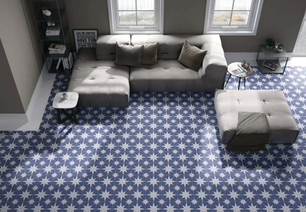 Blue White Ceramic Rustic Tile 25x25cm Clay Floor Tile