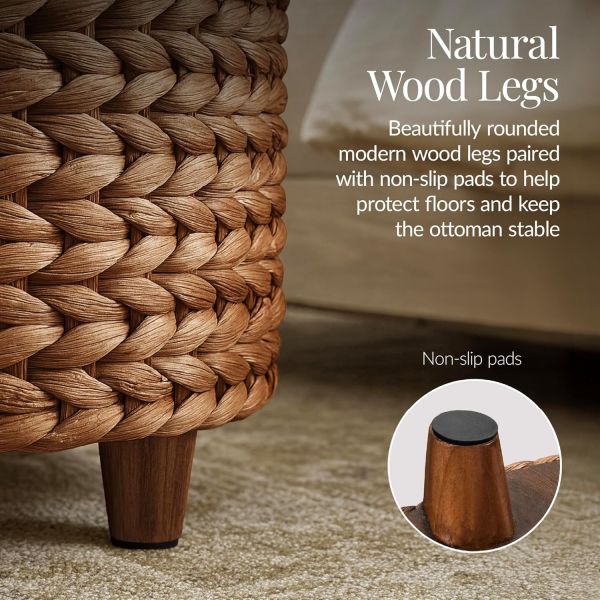 Tall Water Hyacinth Wicker Basket with Handles | Natural, Brown, Natural Bathroom Trash Can Boho Style - Wicker Trash Can With Lid For Household, Kitchen - Removable Liner, Iron Frame