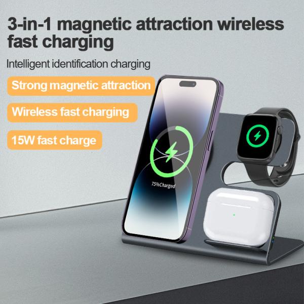 15W 3 en 1 cargador inalámbrico cargador inalámbrico magnético soporte para teléfono móvil