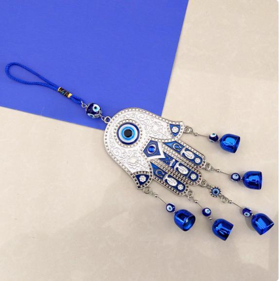 Blue Evil Eye Hand of Fatima Wind Chimes Outdoor Decoration, Hamsa Hand Windcatcher, Evil Eye Wind Bells, Fatima's Holy Hand Blue Evil Eye Amulet Wind Chimes for Home,Gift for Mom,Balcony,Patio,Garden