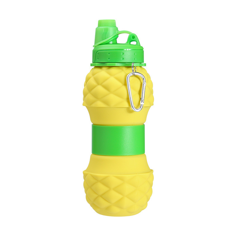 Food Grade Platinum Silicone Pineapple Foldable Water Bottle | Portable Telescopic Kids Outdoor Sports Water Jug Factory Wholesale