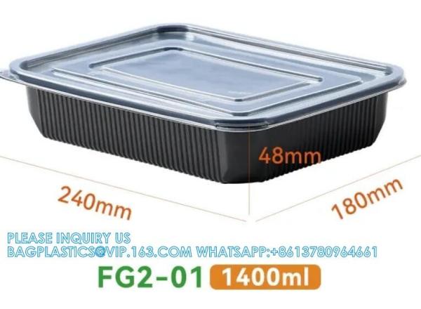 Packaging 3 Compartments Takeout Boxes Black Microwave Plastic Lunch Box Food Containers Wholesale