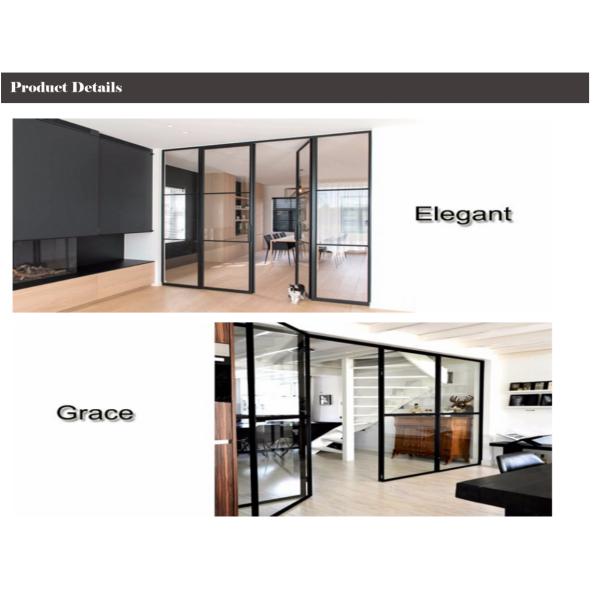 Aluminium Casement Doors Double Hollow Glass Grill With Retro Gold Handle