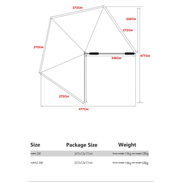Factory Price 4x4 SUV Shelter Outdoor Camper Tent 270 Degree Car Side Awning with Oxford Fabric Roof Top Car Rooftop 270 Awning