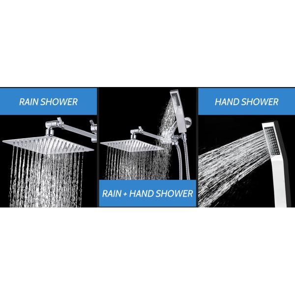 Polished Chrome Square Handheld Zinc Shower Head Combo With Adjustable Extension Arm