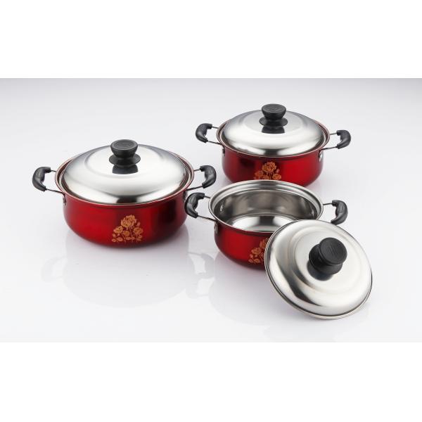 hot selling 6pcs cookware set with red color &16/18/20cm cooking pot &16cm/18cm/20cm cookware set in stainless steel