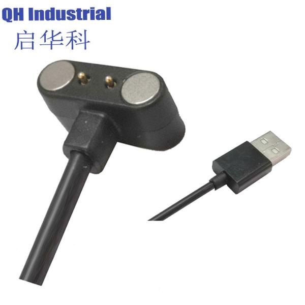 2Pin Ce Standard Battery 90 Degree Bend Pin Magnetic Power Connectors Short Tablet Smt Pogo Pin Magnetic Power Connector