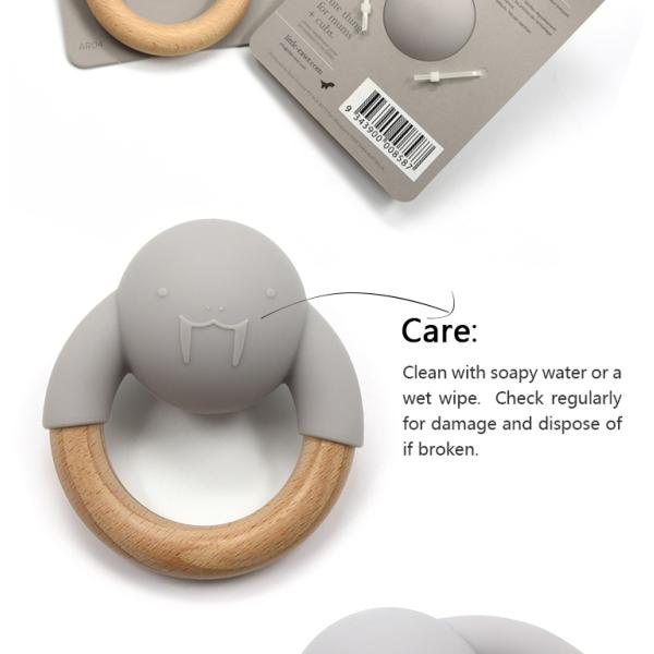 Organic FSC Certified Beech Wooden Silicone Teether Walrus Shape