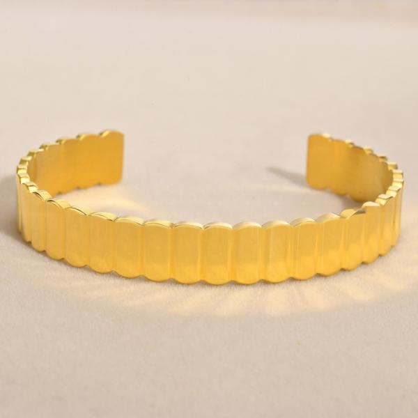 Brazalete de brazalete de acero inoxidable abierto y ajustable estilo de banda vertical para hombres mujeres