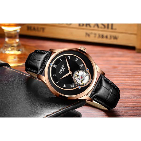 Classic Tourbillon Mechanical Watch Water Resistant Genuine Leather Band