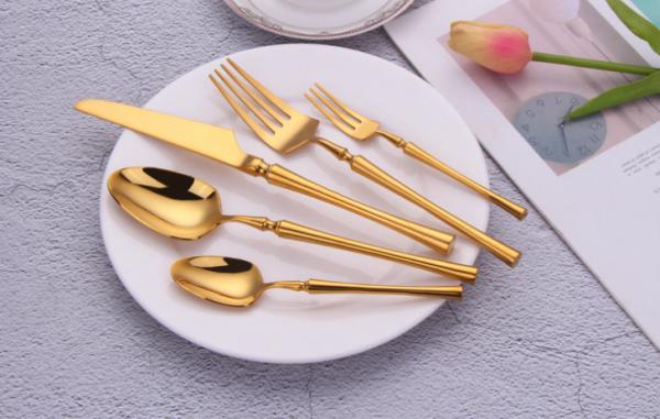 Elegant Design 304 Stainless Steel Flatware Mirror Gold Kitchen Cutlery Knife Fork Spoon