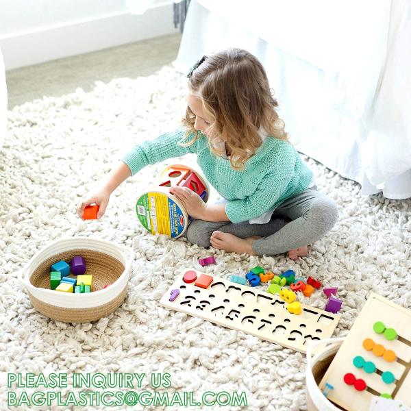 storage Basket Decorative Rope Basket Wooden Bead Decoration For Blankets,Toys,Clothes,Shoes,Plant Organizer Bin