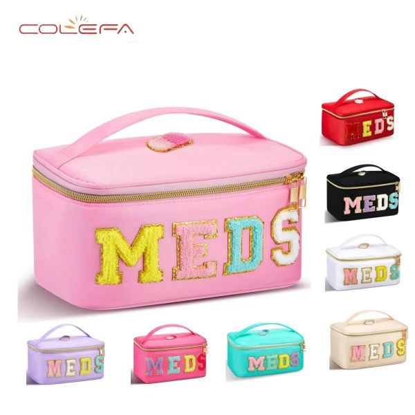 Polyester Large Capacity Bag with Embroidered Letters Cosmetic Pouch Travel & Daily Use Toiletry Bag Portable Makeup Storage Bag