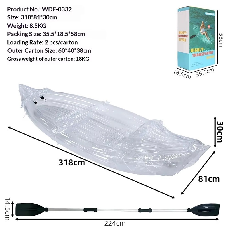 2-Person Inflatable PVC Kayak Folding Fishing Boat Thickened Assault Boat Transparent Outdoor Wading Rubber Boat