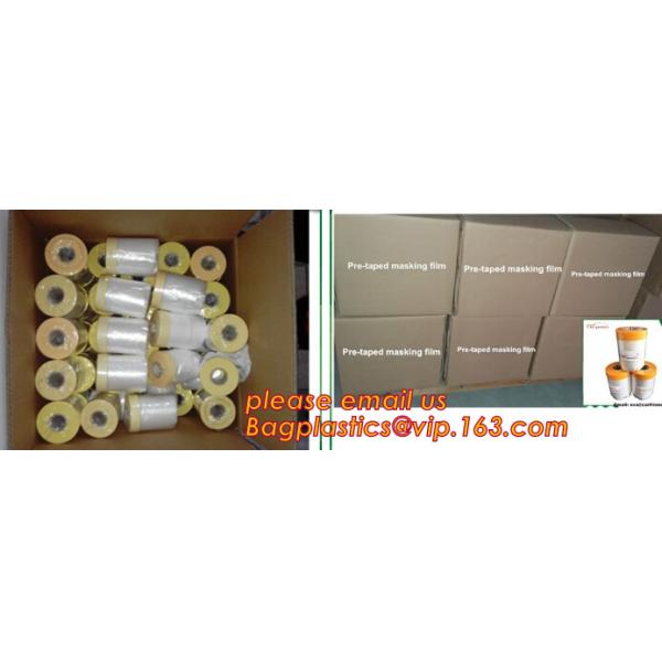 Disposable PE pre-taped self static cling masking film, Cover mask plastic drop film PE protection film with tape, BAGEA