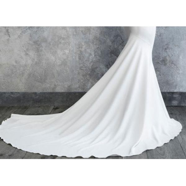 Long Fishtail Wedding Gown Pure White Sleeveless Deep V Neck Backless Style