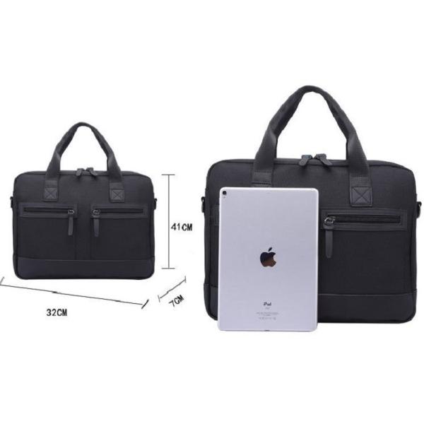 Nylon Black Shoulder Mens Leather Laptop Bag 15.6 Inch