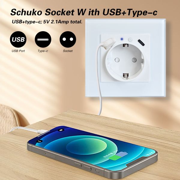 Tuya Smart Home Automation Devices 2.4GHz WiFi Wall Socket Real Time Power Meter 16A