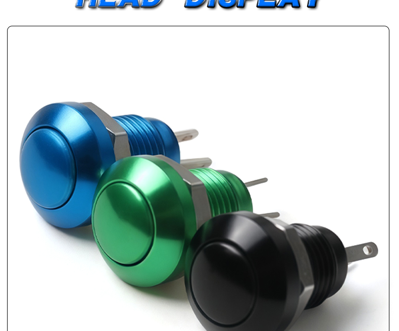 8mm Mini Colourful Aluminum Push Button Switch IP65 Waterproof Momentary Ball Head 2Pins Red Green Yellow Blue Black Silver