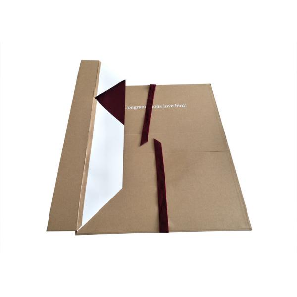 Folding Craft Paper Gift Box Velvet Ribbon Closure For Wedding Dress Packaging