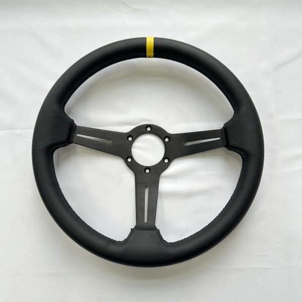 DELUXON 350mm Diameter Racing Steering Wheel with 33mm Dish and Black Leather Cover
